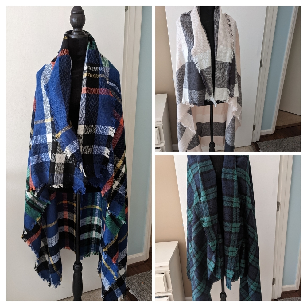 Old Navy Lightweight flannel scarfs bundle of 3, 53" x 53" NWOT